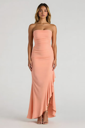 Sunset Mermaid Strapless Maxi Bridesmaid Dress with Ruffles